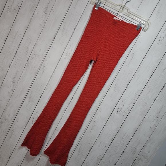Urban Outfitters UO Rosie Ribbed Red Flare Leg Cotton Blend Pants Size Small. - Picture 4 of 11